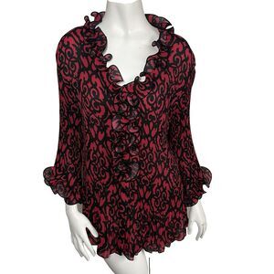 Dressbarn Plus 2X Blouse Ruffled Collar Cuff Crinkle Cocktail Party Top Shirt